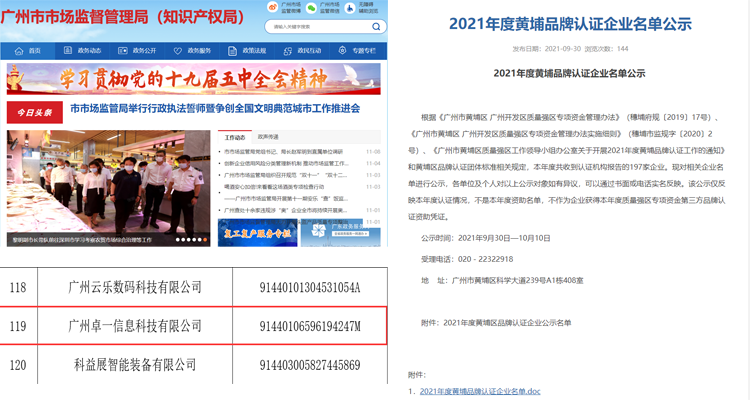 我司荣获2021年度黄埔品牌认证企业